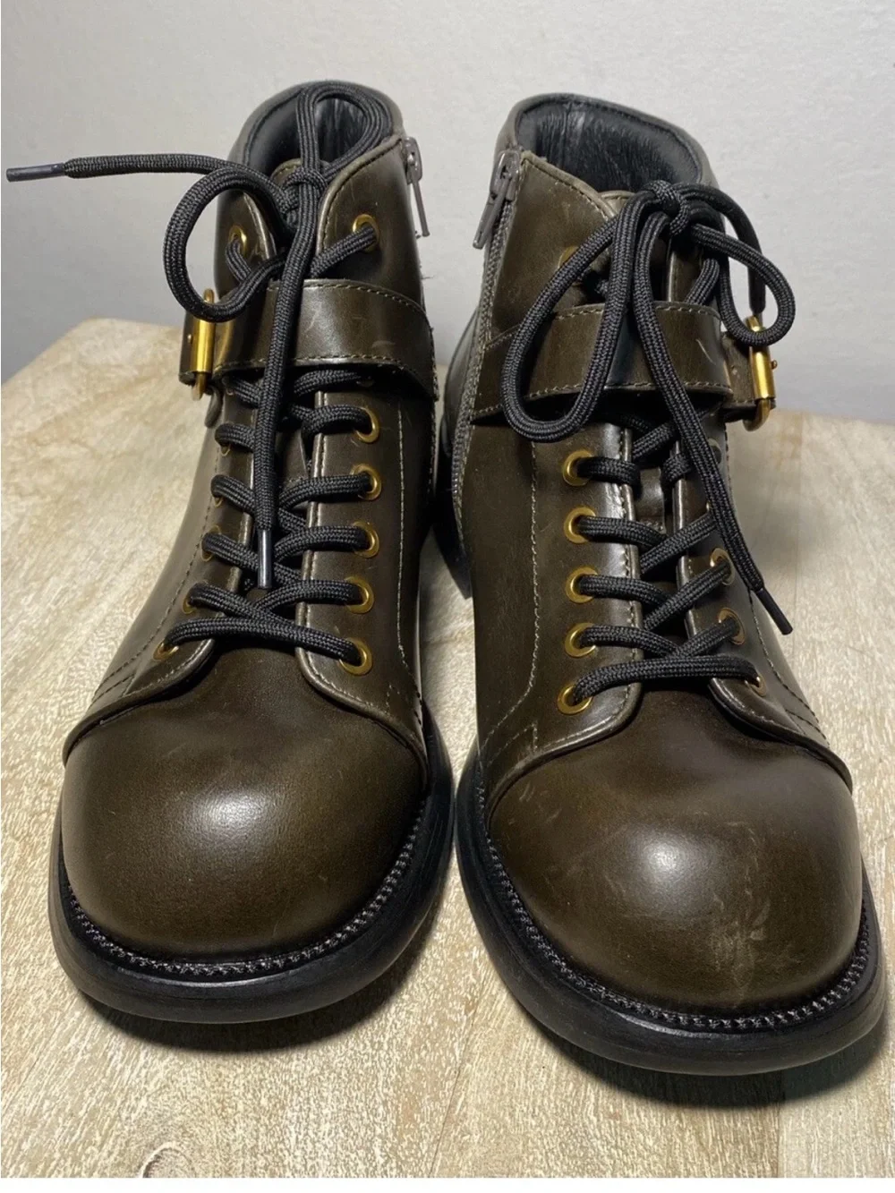 Jeffrey Campbell Announce Womens  Zip Lace Up Ankle Bootie, Size 10 olive